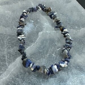 Sodalite Chip Bracelet | Blue & White Natural Stone Stretch | Unisex Crystal